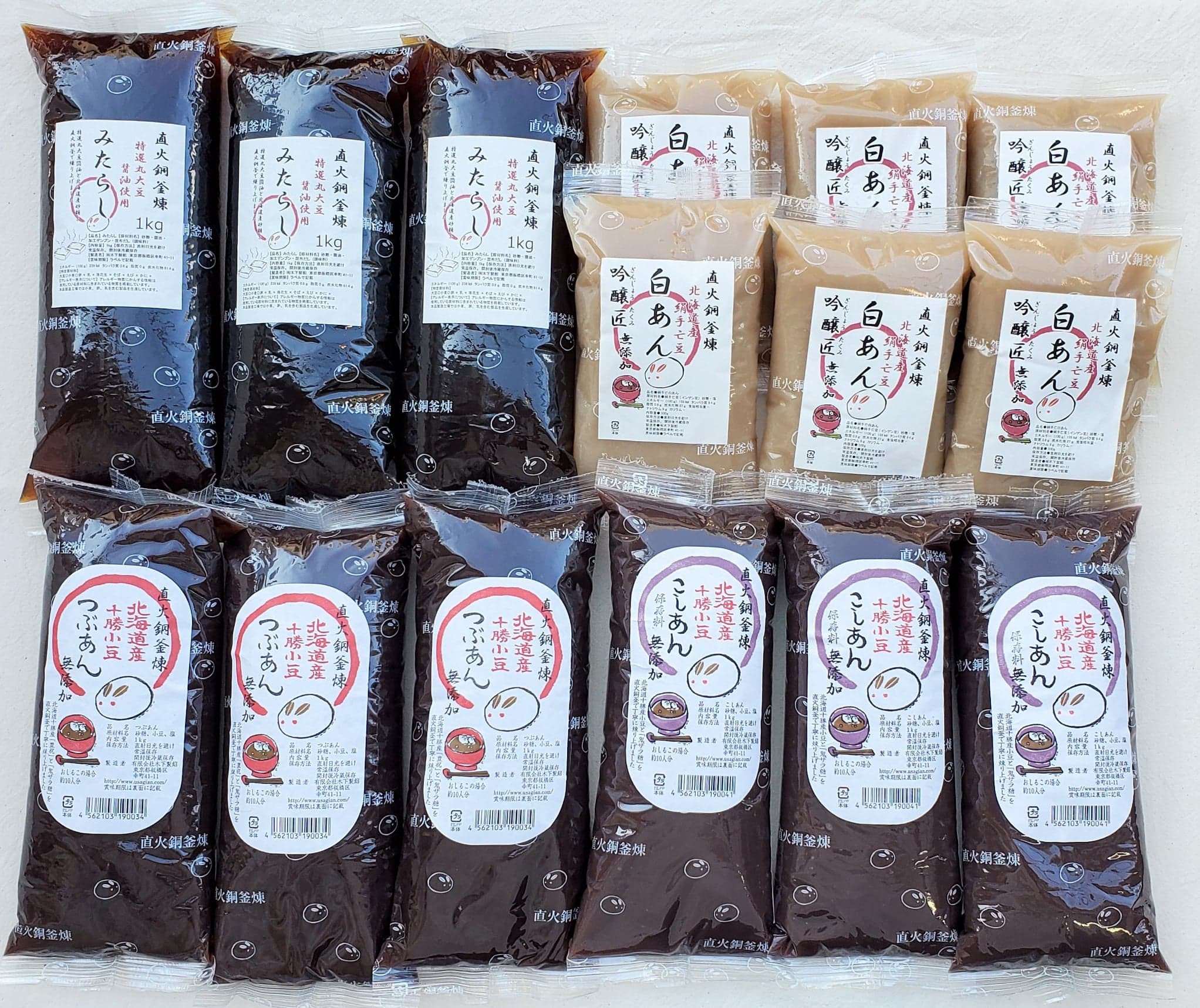 みたらしのタレ3ｋｇ(1kg&times;3) つぶあん3ｋｇ(1kg&times;3) こしあん3ｋｇ(1kg&times;3) 白あん3ｋｇ(500g&times;6) お得なセット販売｜あんこ職人キノアン