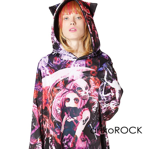 パーカー ユニセックス レディース プルオーバー メンズ パーカー アンコロック Ankorock 服 ハデス 神話 女の子 オーバーサイズ ビッグシルエット 大きいサイズ ガールズプリント 総柄 プルパーカー ロング丈 ネコ耳 猫耳 長袖 ブランド 期間限定特価 Blog