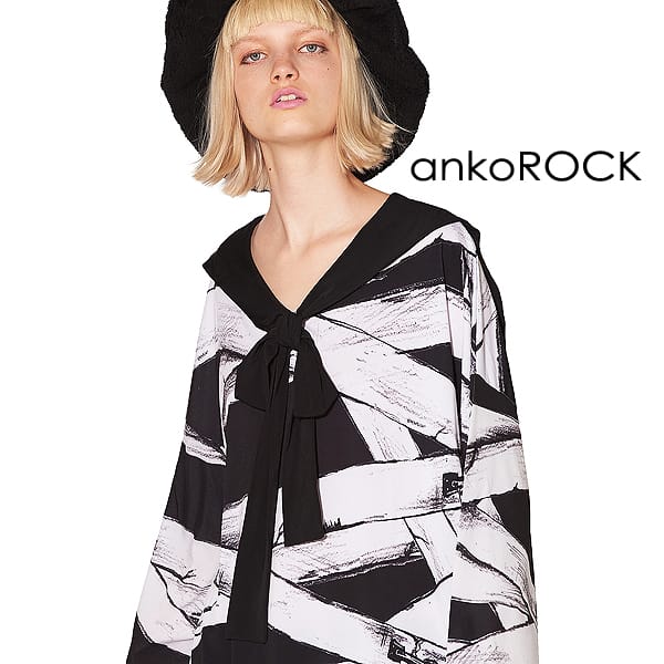 新年の贈り物 ビッグシルエット 大きいサイズ プリントtシャツ ロング丈 ロンt 長袖 セーラーデザイン ブランド 服 ユニセックス レディース ビッグtシャツ ワンピース カットソー メンズ Tシャツ アンコロック Ankorock オーバーサイズ 包帯 白黒 モノトーン Tシャツ