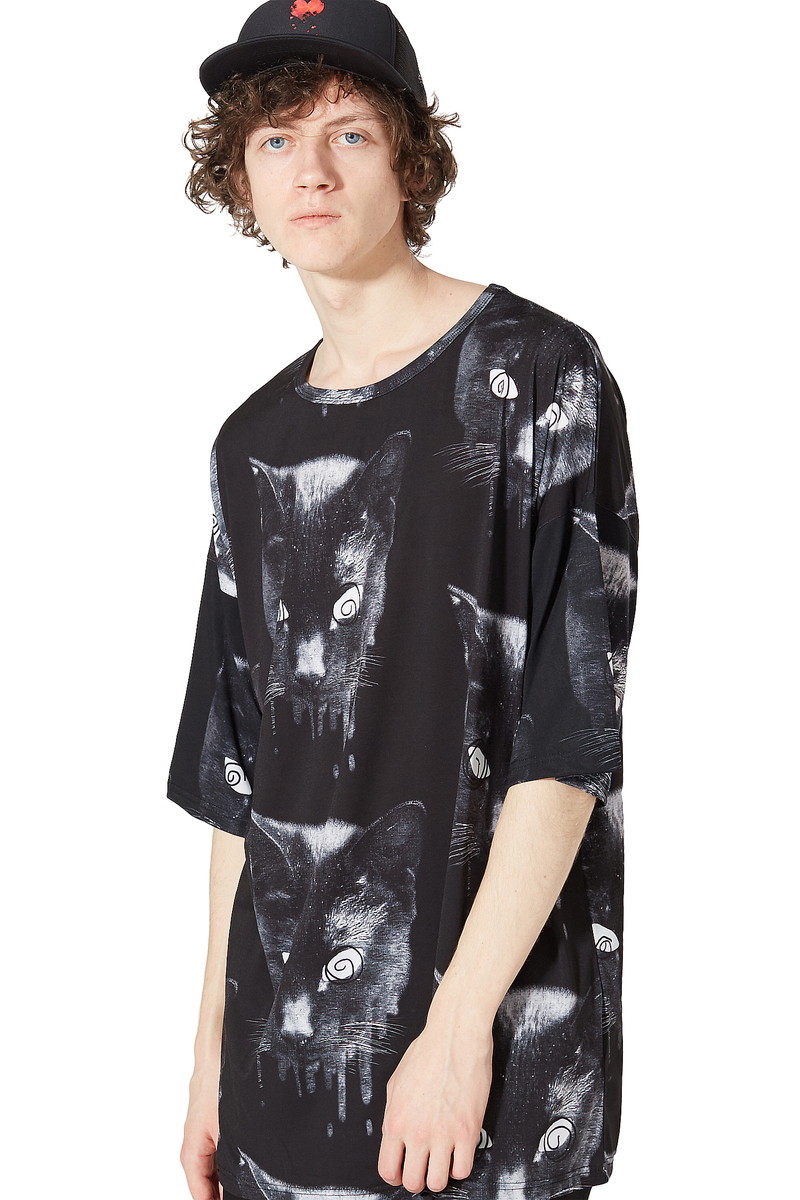 送料無料 Ankorock アンコロック ビッグ Tシャツ メンズ カットソー レディース ワンピース ユニセックス 服 ブランド 半袖 大きいサイズ ビッグシルエット 黒 ブラック プリント 猫 柄 現金特価 Opk Rks Org