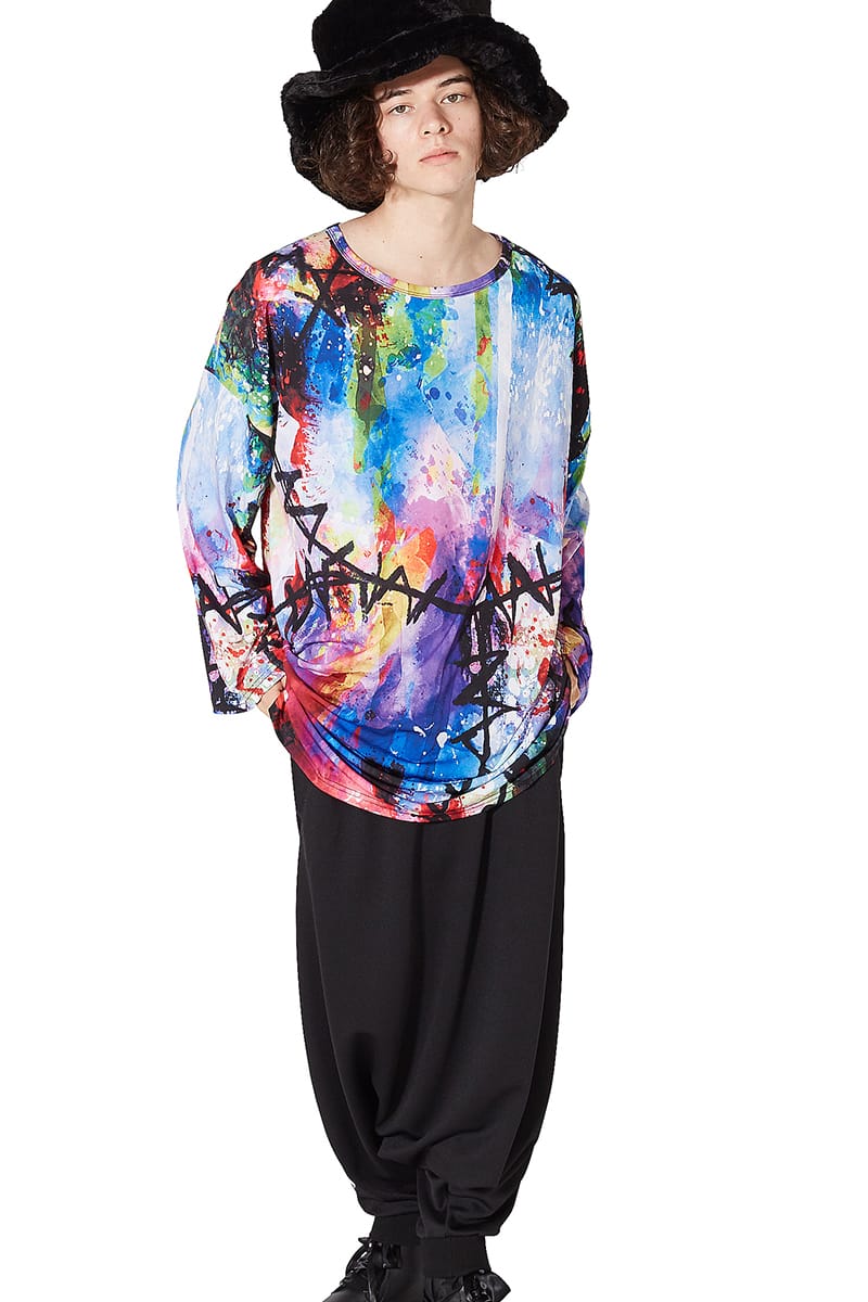 Ankorock アンコロック Tシャツ メンズ カットソー ワンピース ビッグtシャツ レディース ユニセックス 服 ブランド 長袖 ロンt クルーネック ロング丈 プリントtシャツ 総柄 大きいサイズ ビッグシルエット オーバーサイズ カラフル Tubosa Com