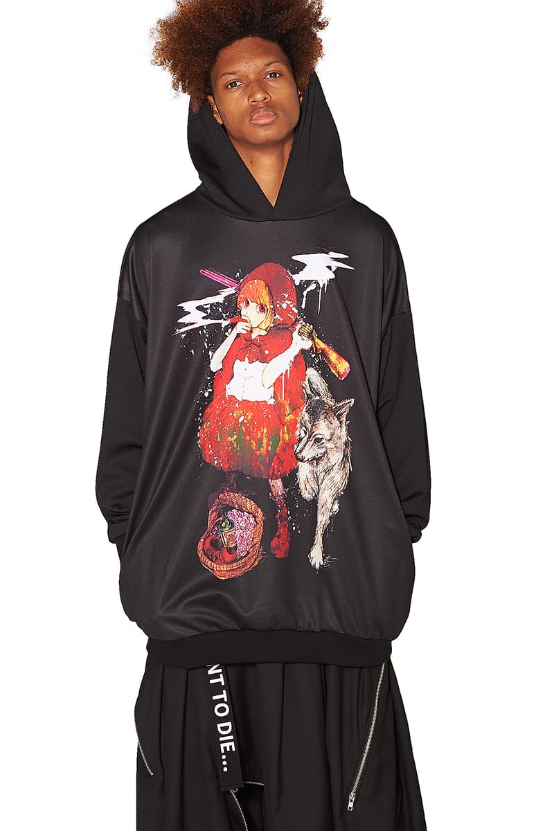 ファッション 童話 派手 原宿系 赤ずきんレディースファッション 衣装 黒 パーカー 個性的 Ankorock ユニセックス レディース メンズ アンコロック プルオーバー 服 ブランド 長袖 ロング丈 プルパーカー プリント 大きいサイズ ビッグシルエット オーバーサイズ 黒