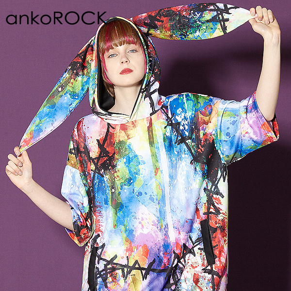 かわいい新作 パーカー Ankorock アンコロック メンズ うさ耳 パーカー レディース プルオーバー ユニセックス 服 ブランド 半袖 大きいサイズ ビッグシルエット プリント カラフル 派手 Medicmedia Com