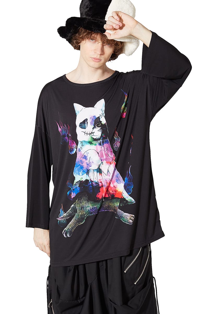 AnkoROCK アンコロック レディース ロングTシャツ 長袖 メンズ ネコ 
