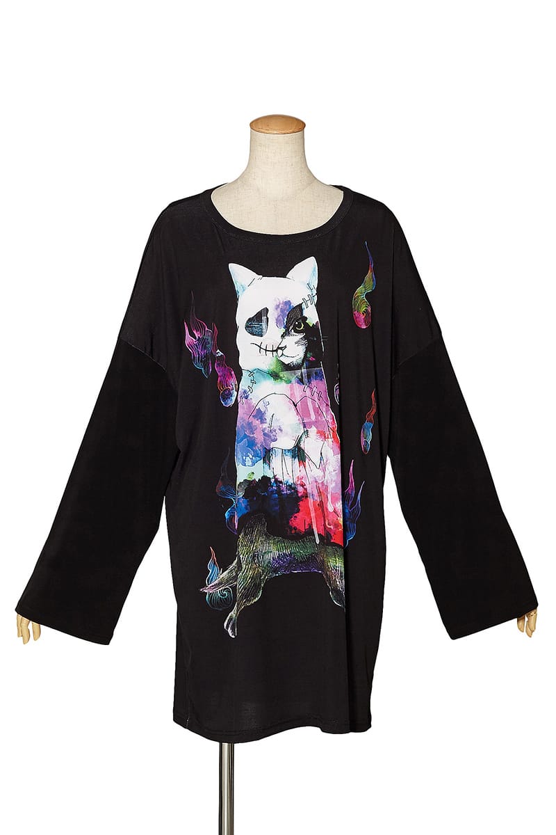 AnkoROCK アンコロック レディース ロングTシャツ 長袖 メンズ ネコ 