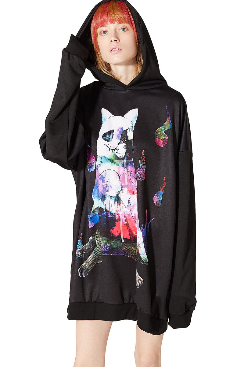 Ankorock アンコロック パーカー パーカー メンズ プルオーバー 黒 レディース ユニセックス 服 ブランド ブラック 長袖 ロング丈 プル パーカー ビッグシルエット 大きいサイズ ねこ 黒 猫 ブラック ネコ オーバーサイズ ホラー プリント お化け おばけ 日本国内純正品