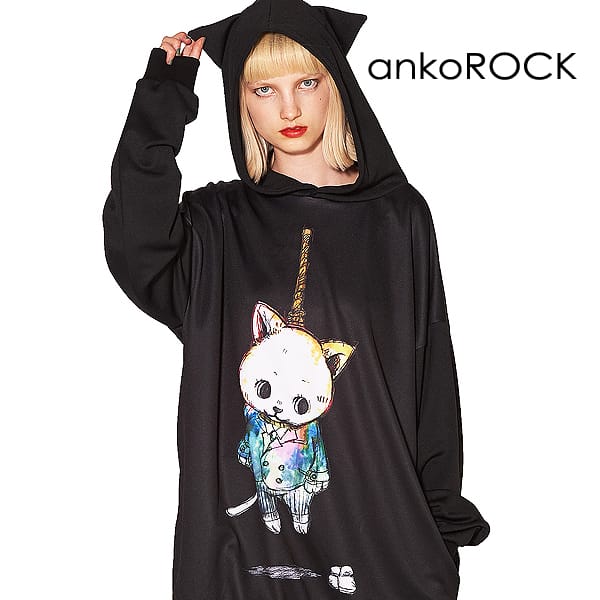 無料長期保証 楽天市場 Ankorock アンコロック パーカー メンズ プルオーバー レディース ユニセックス 服 ブランド 長袖 猫耳 ネコ耳 ロング丈 プルパーカー 総柄 ネコ ねこ プリント 大きいサイズ ビッグシルエット オーバーサイズ 首つりネコ Ankorock 肌触りが