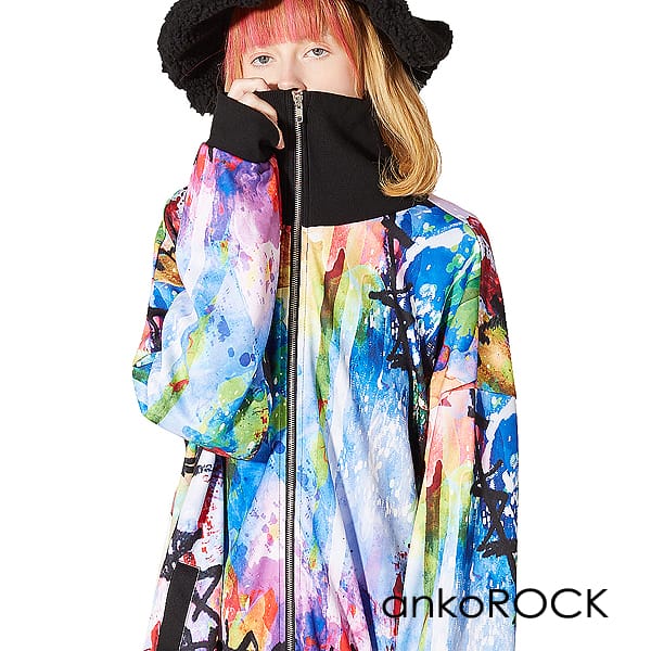人気が高い その他 ジャージ アンコロック Ankorock メンズ カラフル オーバーサイズ ビッグシルエット 大きいサイズ トラックジャケット プリント 総柄 ロング丈 ハイネック 長袖 ブランド 服 ユニセックス ワンピース レディース ボリュームネック Pascasarjana
