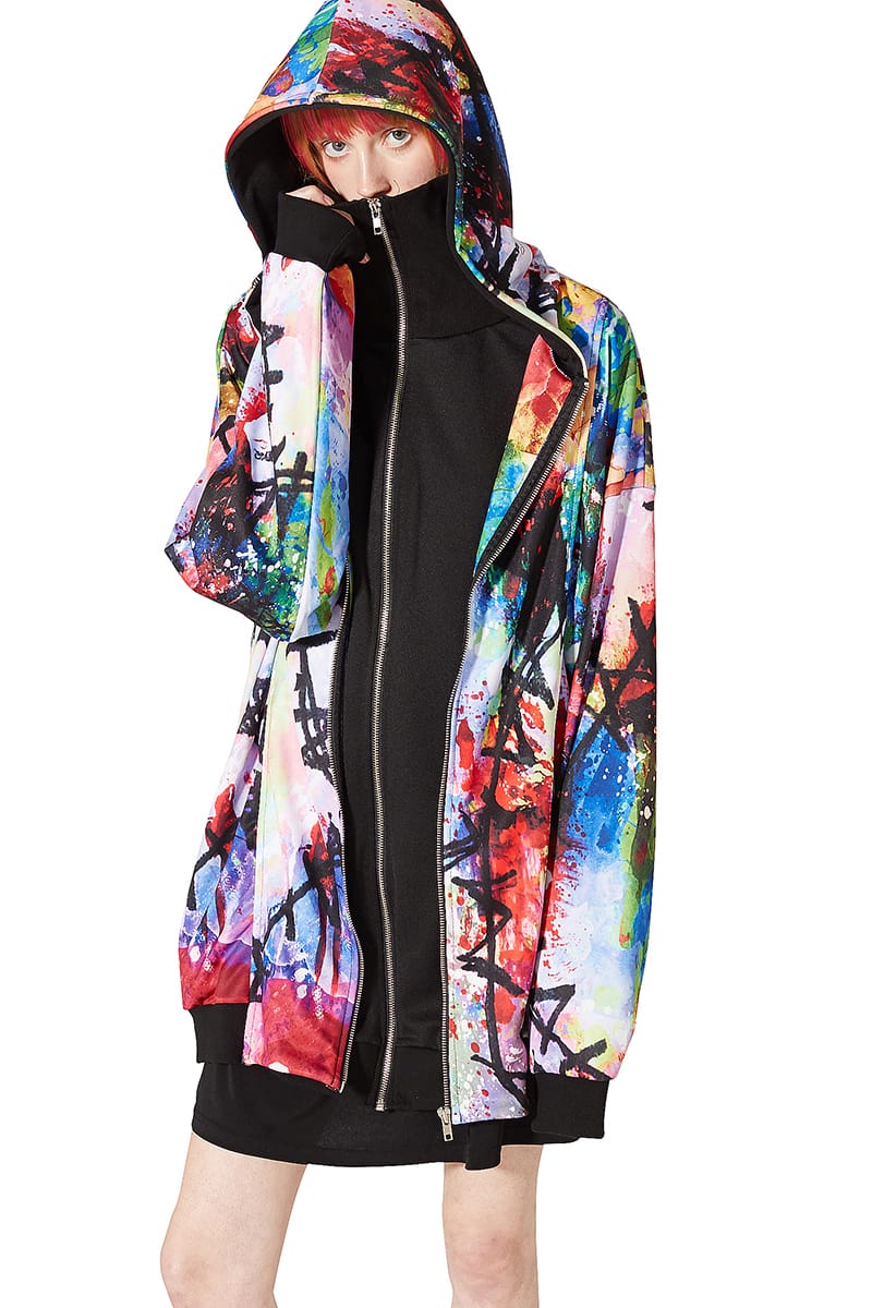 衣装 原宿系 個性的 オーバーサイズ 大きいサイズ 派手 アンコロック 大きいサイズ 服 アンコロック オーバーサイズ プリント ファッション パーカー カラフル Ankorock 総柄 ジップパーカー ブランド ビッグシルエット レディース Ankorock メンズ 長袖 ジップアップ