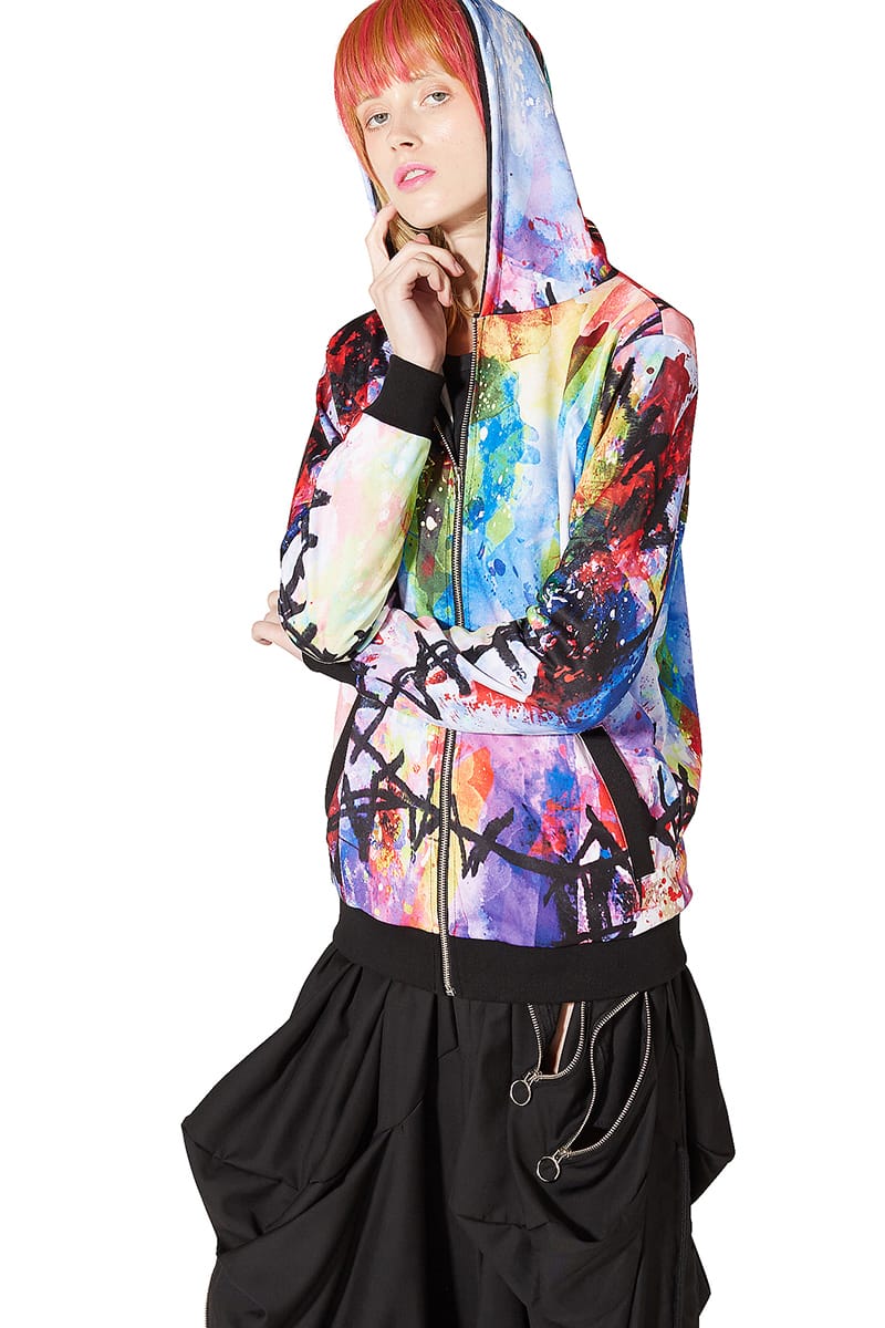 メンズ アンコロック 長袖 ブランド 総柄 ユニセックス レディース 原宿系 スリム パーカー レディース ジップパーカー Ankorock プリント 衣装 派手 個性的 ジップアップパーカー 細身 長袖 カラフル Ankorock 服 ジップパーカー ファッション