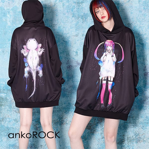 非売品 Ankorock アンコロック パーカー メンズ プルオーバー レディース ユニセックス 服 ブランド 長袖 ロング丈 プルパーカー ガールズプリント かわいい 大きいサイズ ビッグシルエット オーバーサイズ 黒 ブラック 女の子 動物 アニマル Art6951 Www Optika Italy Com