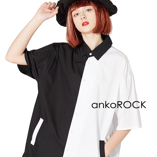 クリスマス特集 シャツ Ankorock アンコロック シャツ メンズ レディース ユニセックス 服 ブランド 半袖 大きいサイズ ビッグシルエット アシンメトリー モノクロ 黒 白 ブラック ホワイト Pascasarjana Unsrat Ac Id