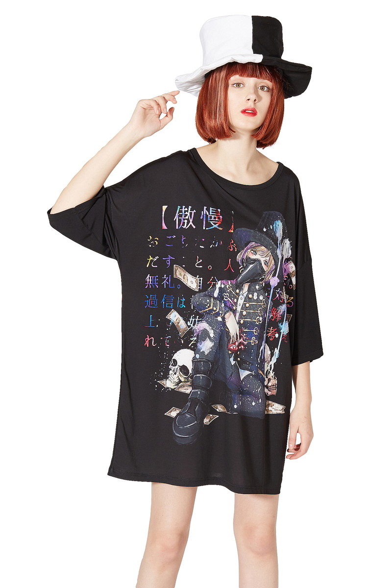 原宿系 ファッション 派手 個性的 大罪 衣装 Ankorock アンコロック ユニセックス ビッグ Tシャツ Tシャツ メンズ カットソー レディース ワンピース ユニセックス 服 ブランド 半袖 大きいサイズ ビッグシルエット 黒 ブラック 大罪 傲慢 Ankorock