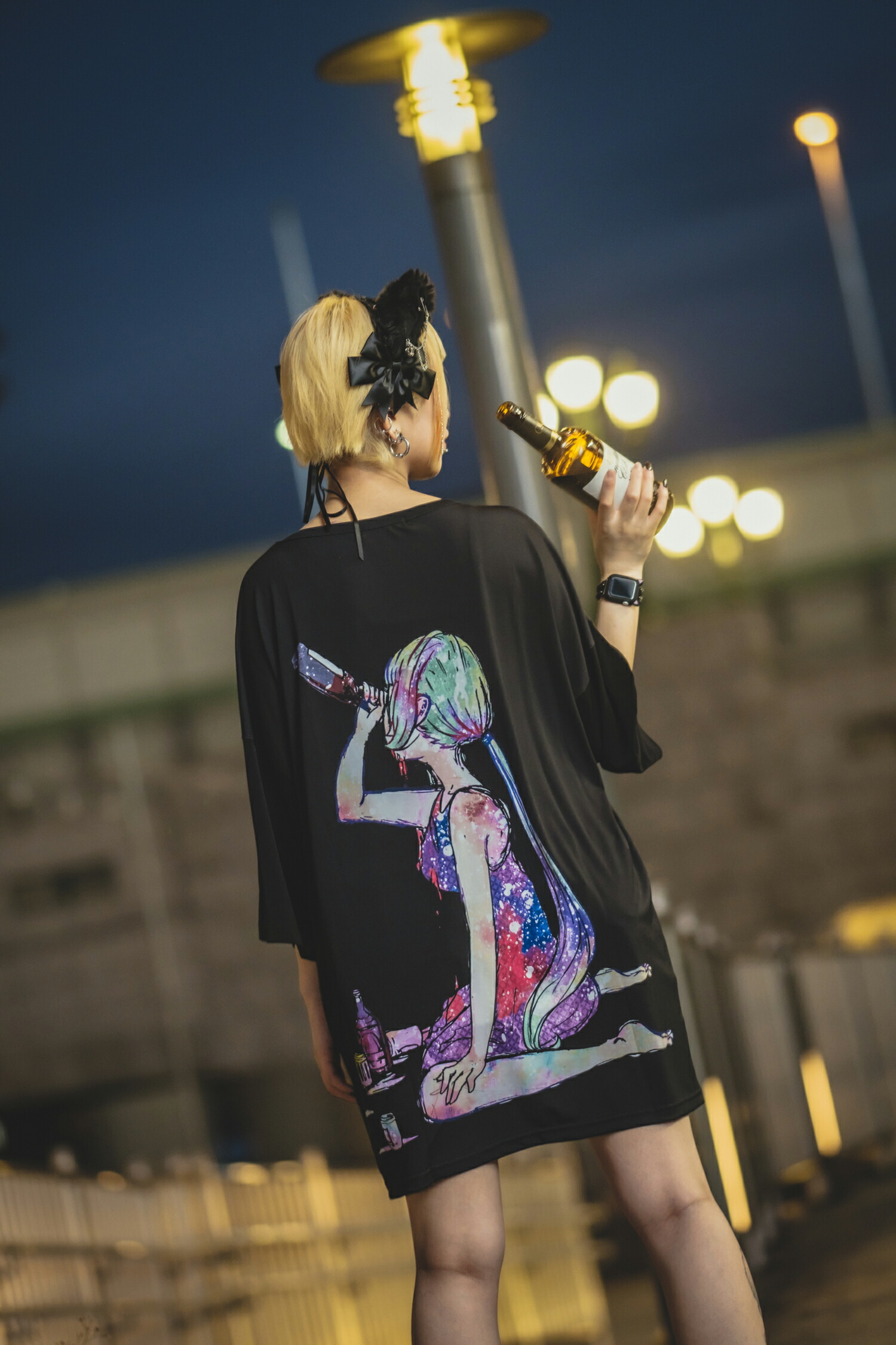 最安 Ankorock アンコロック ビッグ Tシャツ メンズ カットソー レディース ワンピース ユニセックス 服 ブランド 半袖 大きいサイズ ビッグシルエット 黒 ブラック プリント 女の子 ガール アルコール 酒 Salvador10milhas Com Br