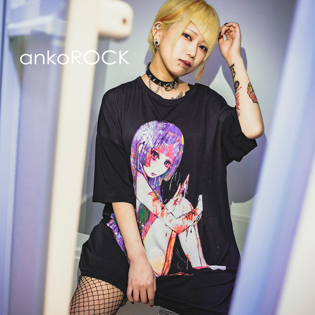 激安通販 Tシャツ カットソー Tシャツ ビッグ アンコロック Ankorock メンズ 手首 カッター ガール 女の子 プリント ブラック 黒 ビッグシルエット 大きいサイズ 半袖 ブランド 服 ユニセックス ワンピース レディース カットソー Www Mekatronik Org Tr