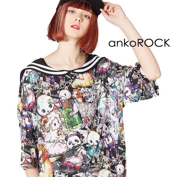 Tシャツ カットソー 大特価 セーラー ワンピース レディース カットソー メンズ Tシャツ ビッグ アンコロック Ankorock ユニセックス カラフル パンダ うさぎ 猫 柄 セーラー服 ビッグシルエット 大きいサイズ 半袖 ブランド 服 Cristinavieiraperrone Com Br