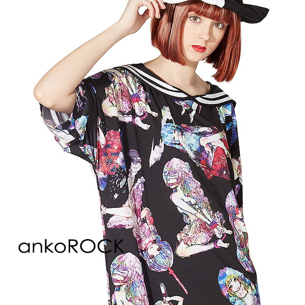 大人気商品 Tシャツ カットソー レディース カットソー メンズ Tシャツ ビッグ アンコロック Ankorock ワンピース ガール 女の子 プリント ブラック 黒 セーラー服 ビッグシルエット 大きいサイズ 半袖 ブランド 服 ユニセックス セーラー Hbsh Nis Edu Kz