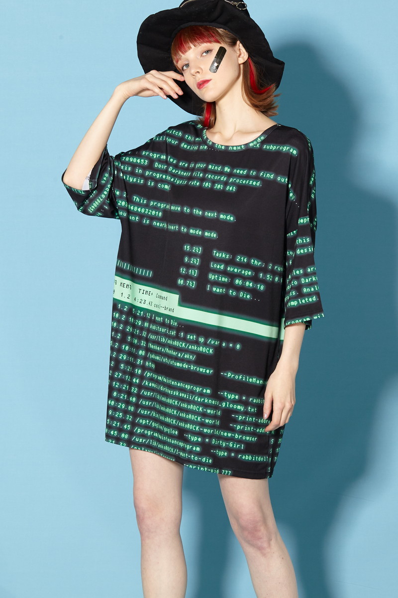 衣装 原宿系 個性的 Tシャツ トップス プリント 黒 派手 ワンピース アンコロック 服 大きいサイズ ファッション 端末 Ankorock ビッグ レトロ 半袖 メンズ ユニセックス ブラック カットソー Ankorock Tシャツ 服 ビッグシルエット レディース ブランド