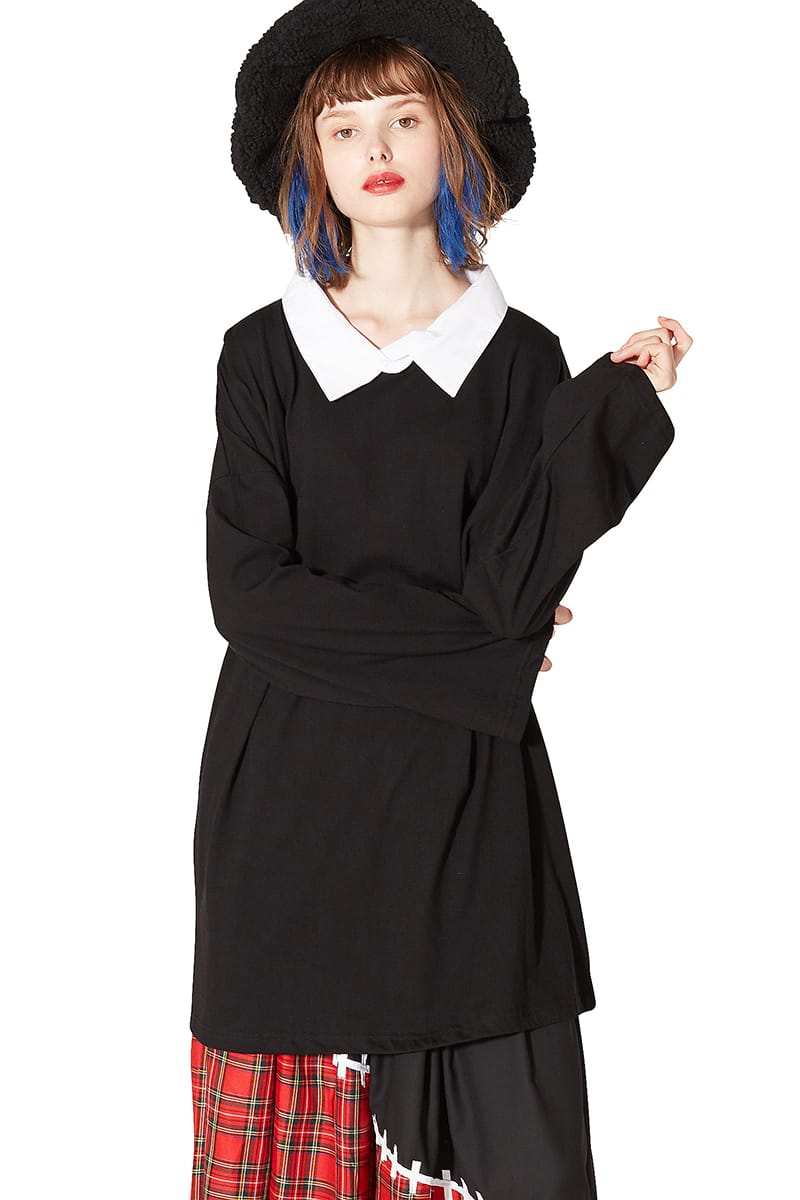 アンコロック ユニセックス ロングtシャツ Ankorock 宇宙柄tシャツ レディース ユニセックス 宇宙柄パーカー ワンピース メンズ ブランド ロンt カットソー 服 襟付き 長袖 長袖tシャツ 襟 大きいサイズ ビッグシルエット オーバーサイズ 黒 ブラック 白 ホワイト