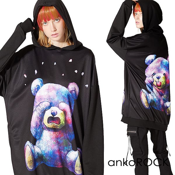 大特価 楽天市場 Ankorock アンコロック パーカー メンズ プルオーバー レディース ユニセックス 服 ブランド 長袖 ロング丈 プル パーカー プリント くま 熊 クマ かわいい 大きいサイズ ビッグシルエット オーバーサイズ 黒 ブラック テディベア Ankorock 新色