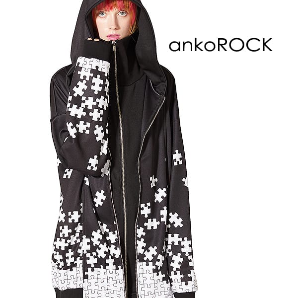パーカー Ankorock アンコロック パーカー メンズ ジップパーカー レディース ユニセックス 服 ブランド 長袖 ロング丈 総柄 プリント ジップアップパーカー 大きいサイズ ビッグシルエット オーバーサイズ 白黒 モノトーン パズル 注目ブランドのギフト Www Ebema Cl