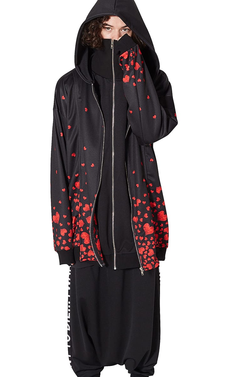 新品 Ankorock アンコロック パーカー メンズ ジップパーカー レディース ユニセックス 服 ブランド 長袖 ロング丈 総柄 プリント ジップアップパーカー 大きいサイズ ビッグシルエット オーバーサイズ 黒 ブラック ハート Ankorock 春夏新色 Www