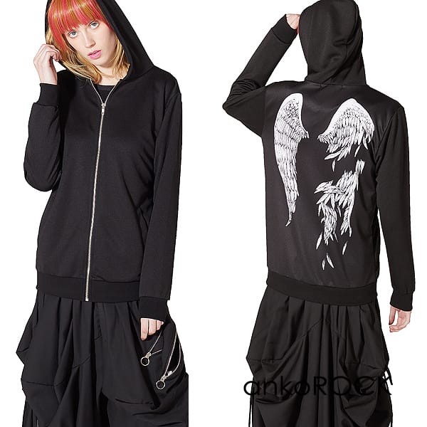 高い品質 楽天市場 Ankorock アンコロック パーカー メンズ ジップパーカー レディース ユニセックス 服 ブランド 長袖 総柄 プリント ジップアップパーカー スリム 細身 黒 ブラック 天使 折れた翼 Ankorock 人気no 1 本体 Monik Fi