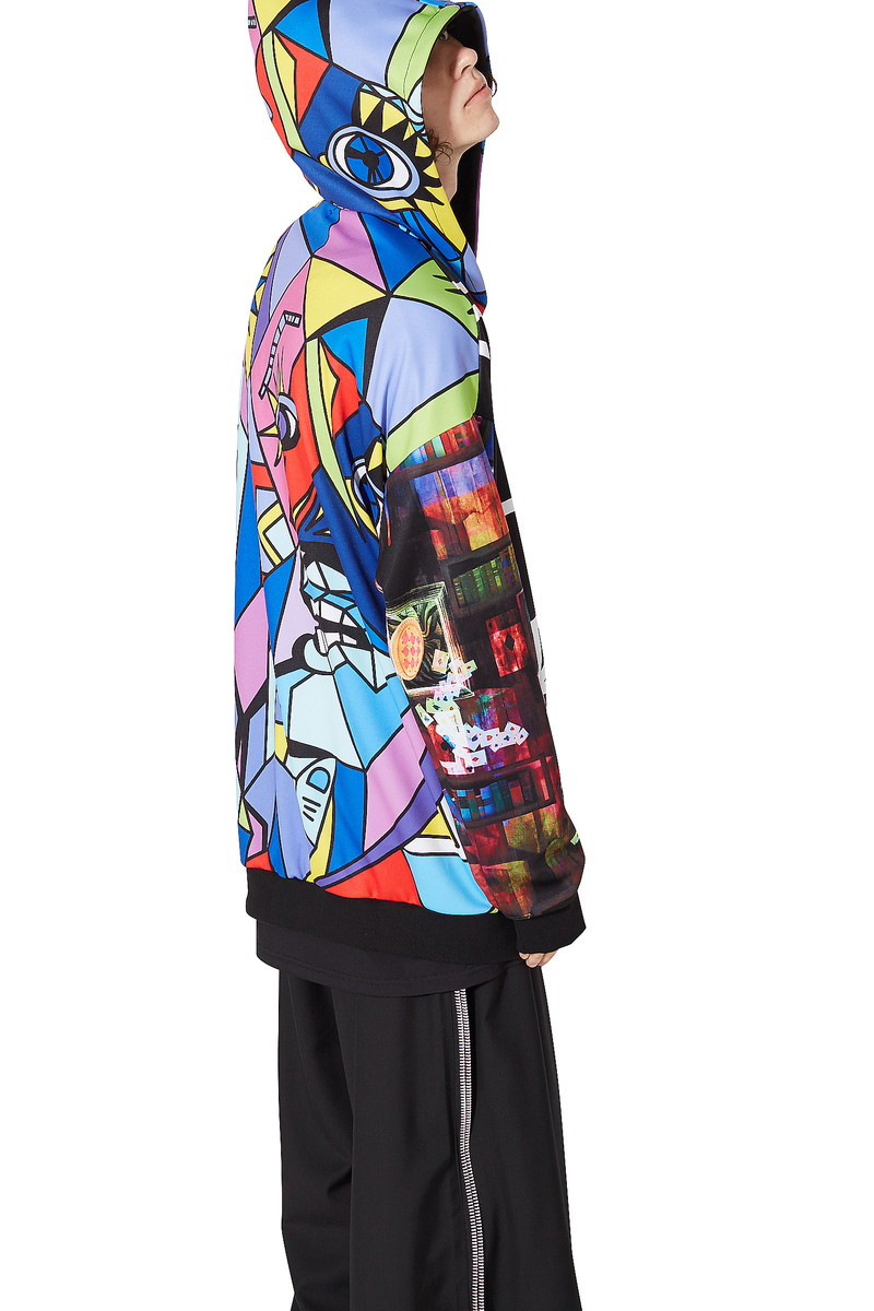 春夏新色 Ankorock アンコロック パーカー メンズ レディース ワンピース ユニセックス 服 ブランド 長袖 ロング丈 大きいサイズ ビッグシルエット オーバーサイズ アシンメトリー ジップ 総柄 バラバラ アニマル カラフル ミックス Ankorock 在庫有