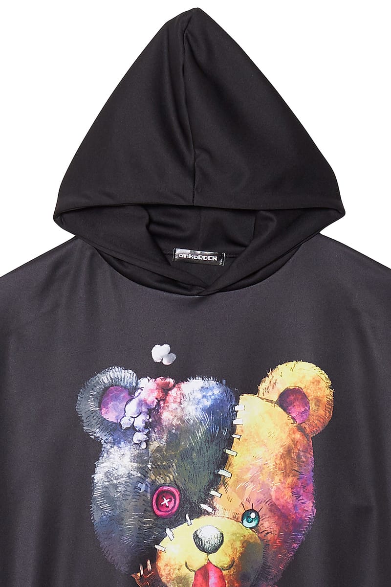 Ankorock アンコロック パーカー メンズ プルオーバー レディース ユニセックス 服 ブランド 長袖 ロング丈 プルパーカー 総柄 クマ 熊 くま プリント かわいい 大きいサイズ ビッグシルエット オーバーサイズ 黒 ブラック 動物 テディベア Justice Law Net