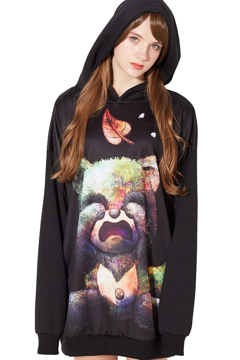 全商品オープニング価格特別価格 Ankorock アンコロック パーカー メンズ プルオーバー レディース ユニセックス 服 ブランド 長袖 ロング丈 プルパーカー プリント たぬき かわいい 大きいサイズ ビッグシルエット オーバーサイズ 黒 ブラック 動物 タヌキ 安いそれに