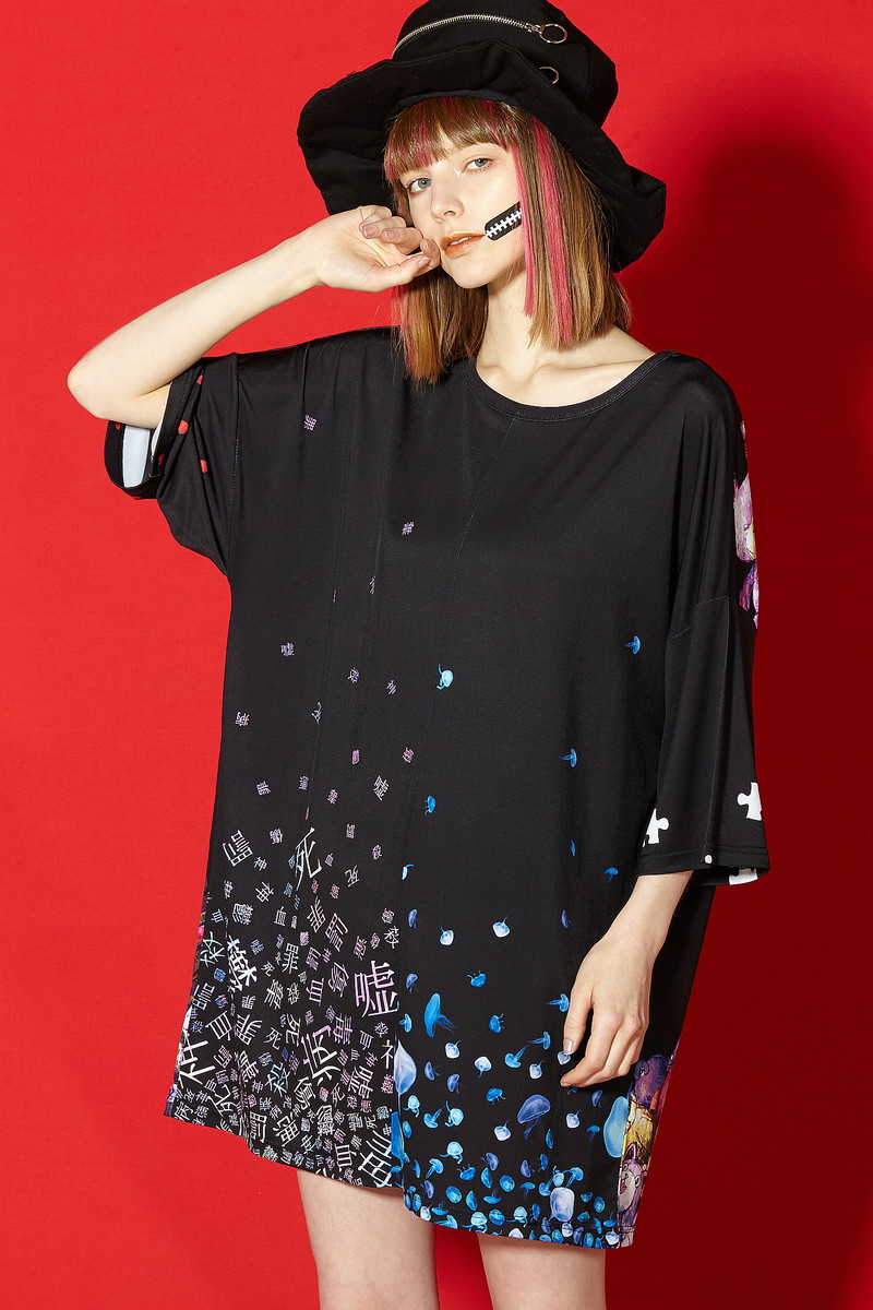 超激安 Ankorock アンコロック ビッグ Tシャツ メンズ カットソー レディース ワンピース ユニセックス 服 ブランド 半袖 大きいサイズ ビッグシルエット 黒 ブラック プリント アシンメトリー 総柄 ハート カラフル ミックス 好評 Elcielogirasoria Com