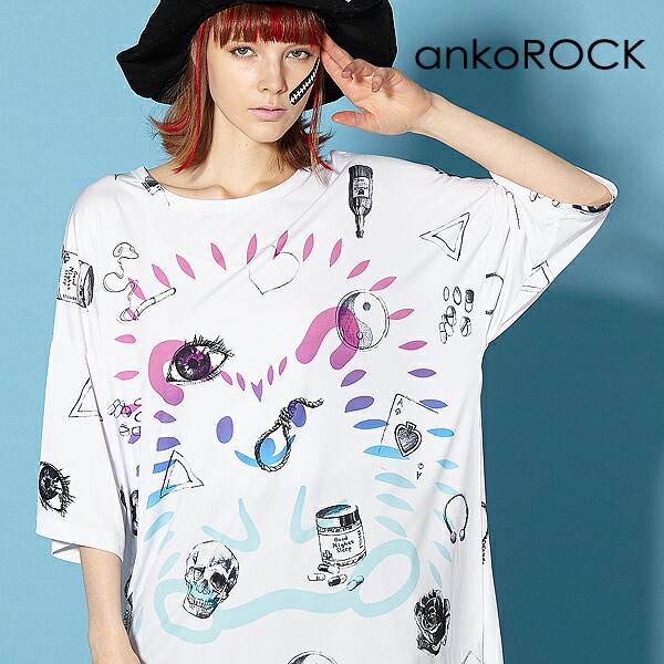 即発送可能 数量限定価格高評価 Ankorock アンコロック モード系 ビッグ Tシャツ 派手系 メンズ カットソー 派手 レディース ワンピース ユニセックス 服 ブランド 半袖 大きいサイズ ビッグシルエット 白 ピンク ブルー ホワイト プリント ハリネズミ はりねずみ