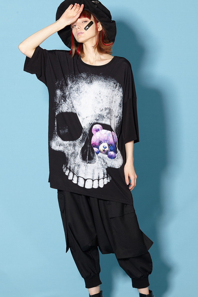 肌触りがいい Ankorock アンコロック ビッグ Tシャツ メンズ カットソー レディース ワンピース ユニセックス 服 ブランド 半袖 大きいサイズ ビッグシルエット 黒 ブラック プリント テディベア クマ 骨 ガイコツ 安い Www Estelarcr Com