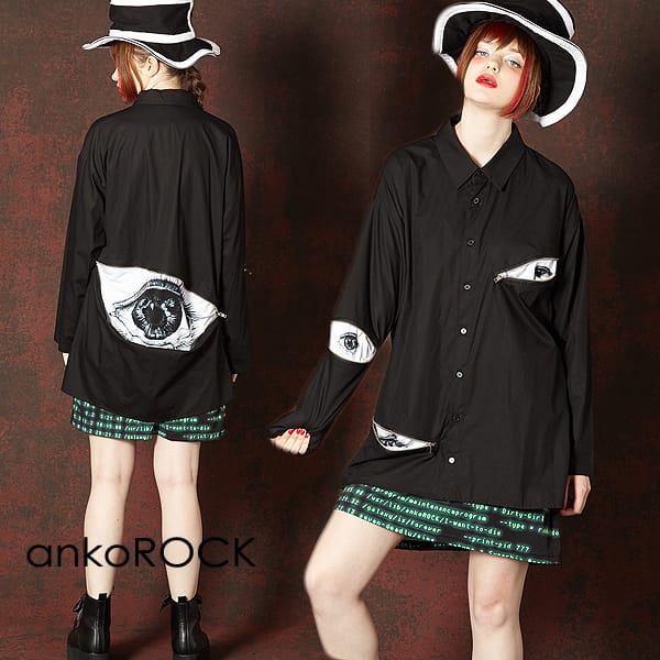 シャツ ブラウス ブラック 黒 オーバーサイズ ビッグシルエット 大きいサイズ ロング丈 長袖 ブランド 服 ユニセックス レディース ブラウス メンズ シャツ アンコロック Ankorock 100 本物保証 Psicografici Com