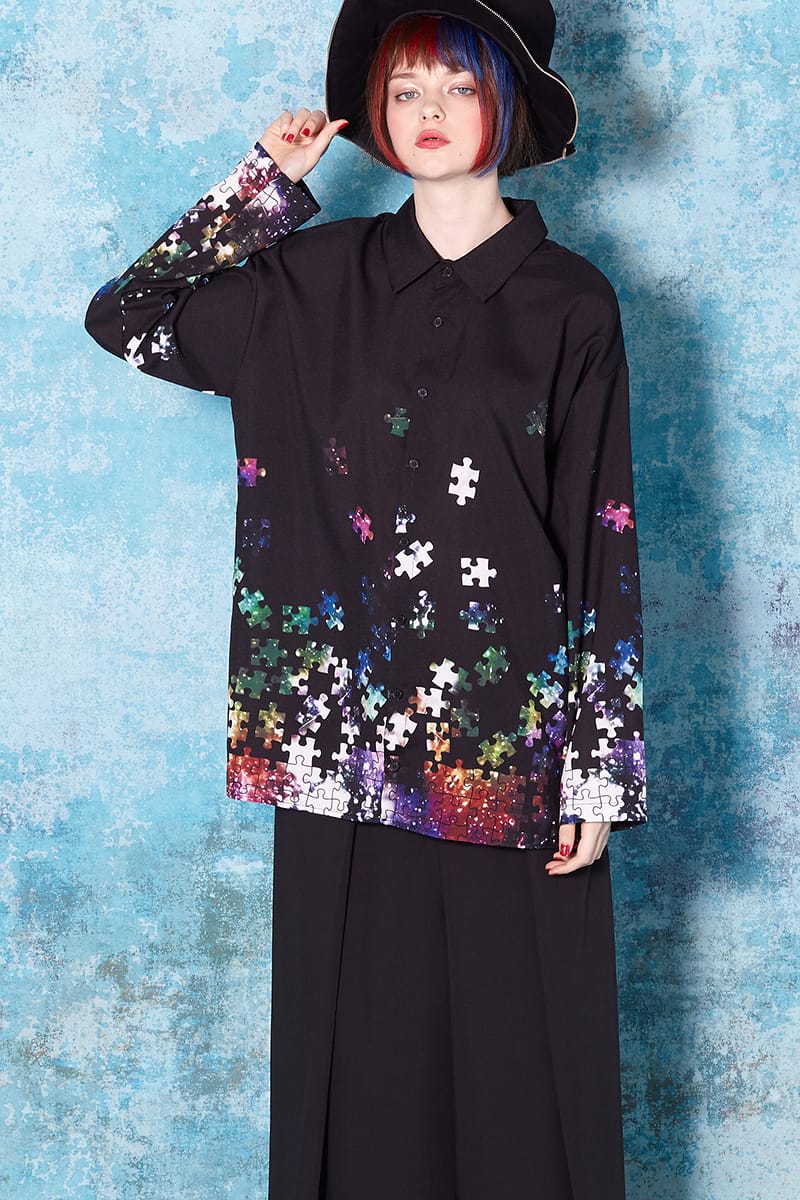 楽天市場 Ankorock アンコロック シャツ メンズ ブラウス レディース ユニセックス 服 ブランド 長袖 ロング丈 総柄 プリント 宇宙 柄シャツ 大きいサイズ ビッグシルエット オーバーサイズ ブラック パズル Ankorock