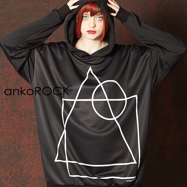 メンズ 黒 オーバーサイズ Ankorock ブラック Ankorock プルオーバー 図形 ロング丈 プルパーカー プルパーカー 個性的 トップス 大きいサイズ 派手 プリント パーカー 長袖 ブランド 図形 ファッション レディース アンコロック ビッグシルエット 総柄 衣装 原宿系 服
