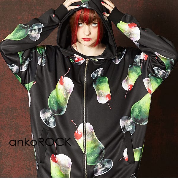 10 Off パーカー メンズ パーカー アンコロック Ankorock ジップパーカー クリームソーダー ブラック 黒 オーバーサイズ ビッグシルエット 大きいサイズ ジップアップパーカー プリント 総柄 ロング丈 長袖 ブランド 服 ユニセックス レディース Dgb Gov Bf