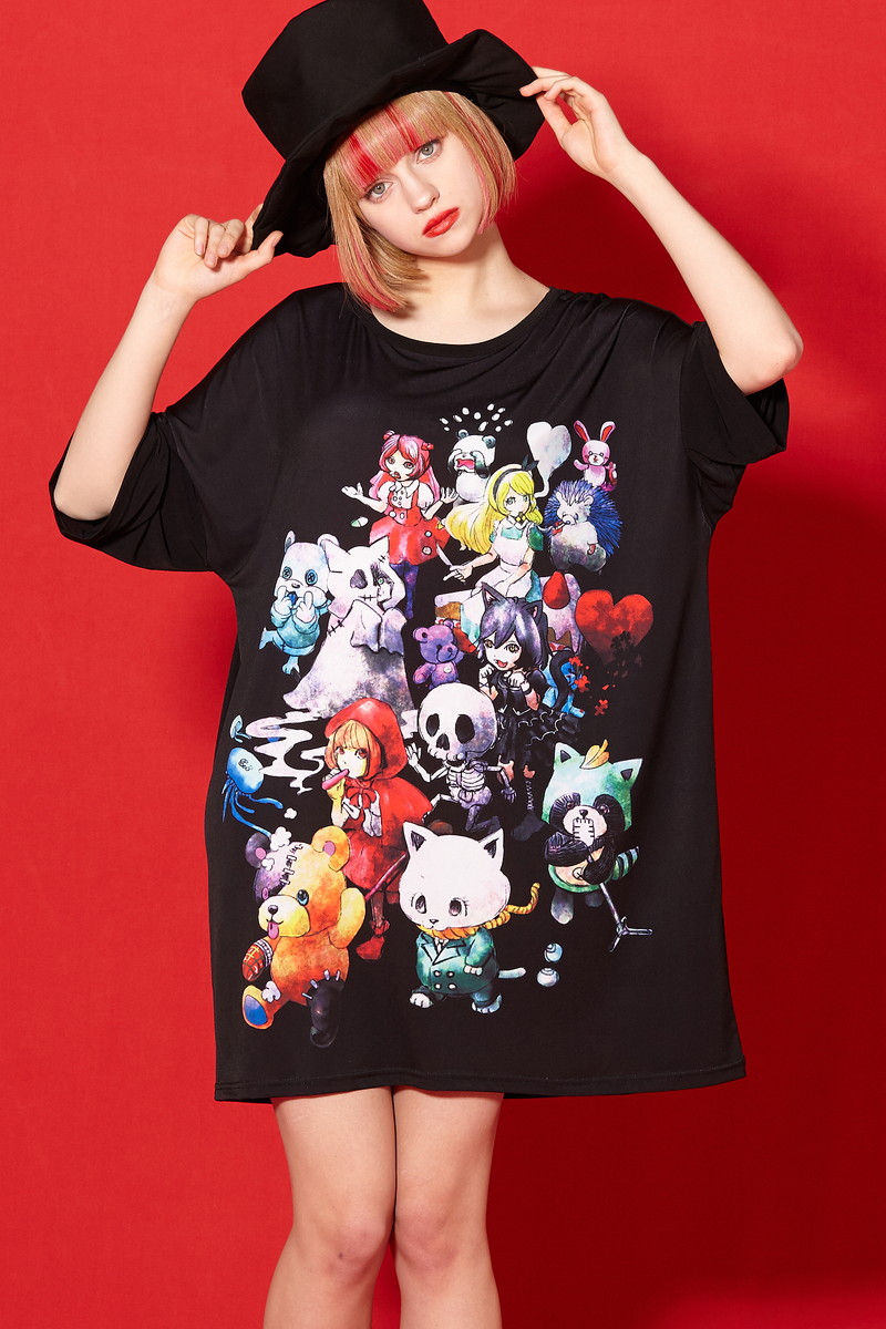 人気満点 Ankorock アンコロック Tシャツ メンズ ビッグtシャツ レディース ユニセックス 服 ブランド プリントtシャツ 総柄 半袖 クルーネック ロング丈 大きいサイズ ビッグシルエット オーバーサイズ カットソー ワンピース 百鬼夜行 ホラー 国産 Dev2 Pctel Com