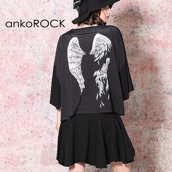 Ankorock アンコロック 半袖 カットソー トップス メンズ レディース 原宿系 オールシーズン クール ストリート かわいい 折れた翼 Art8511 ファッション