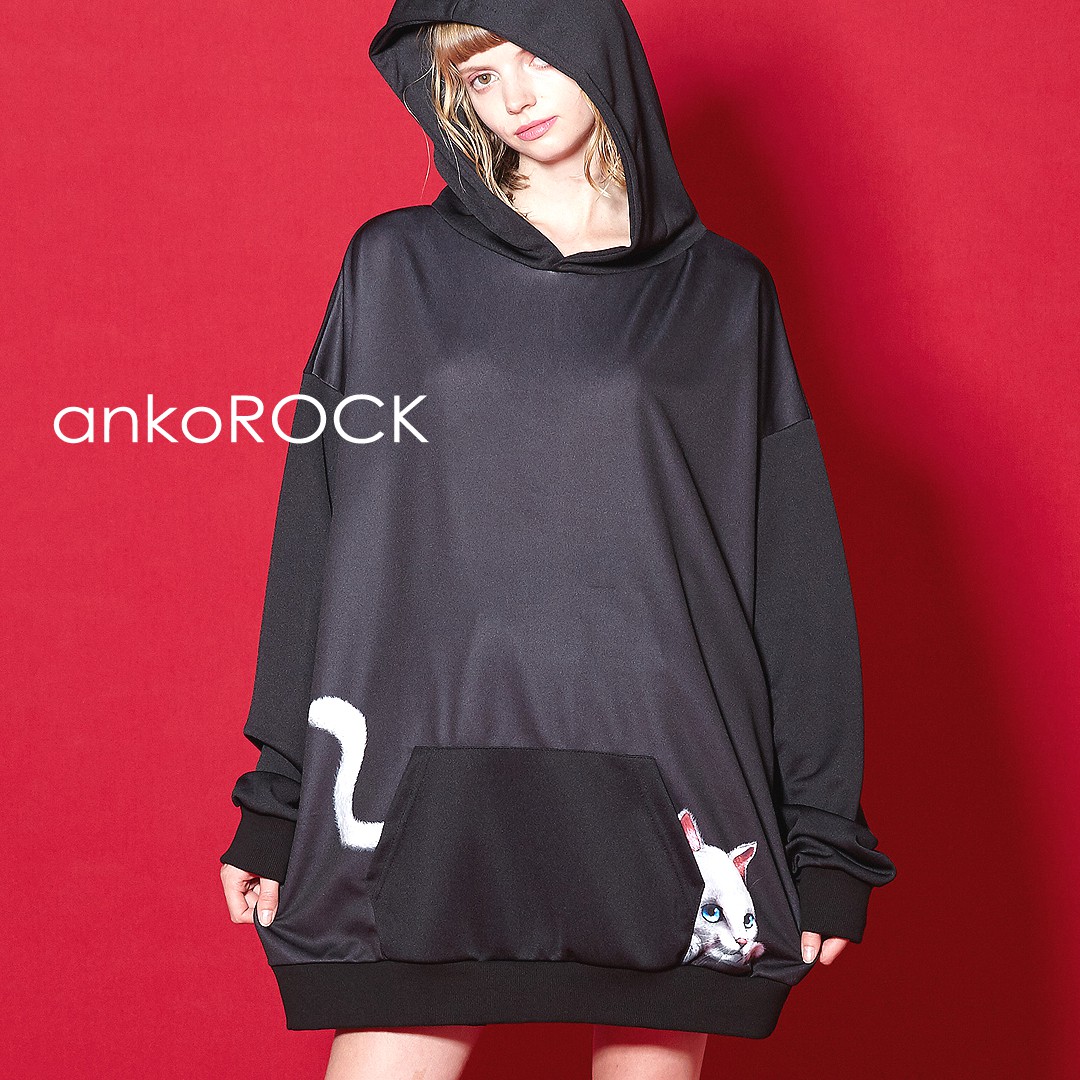 ankoROCK アンコロック メンズ レディース ユニセックス 服 ブランド トップス ロングスリーブ パーカー フーディー プリント 大きいサイズ  ビッグシルエット オーバーサイズ 長袖 プルオーバー 黒 ブラック ランキングや新製品