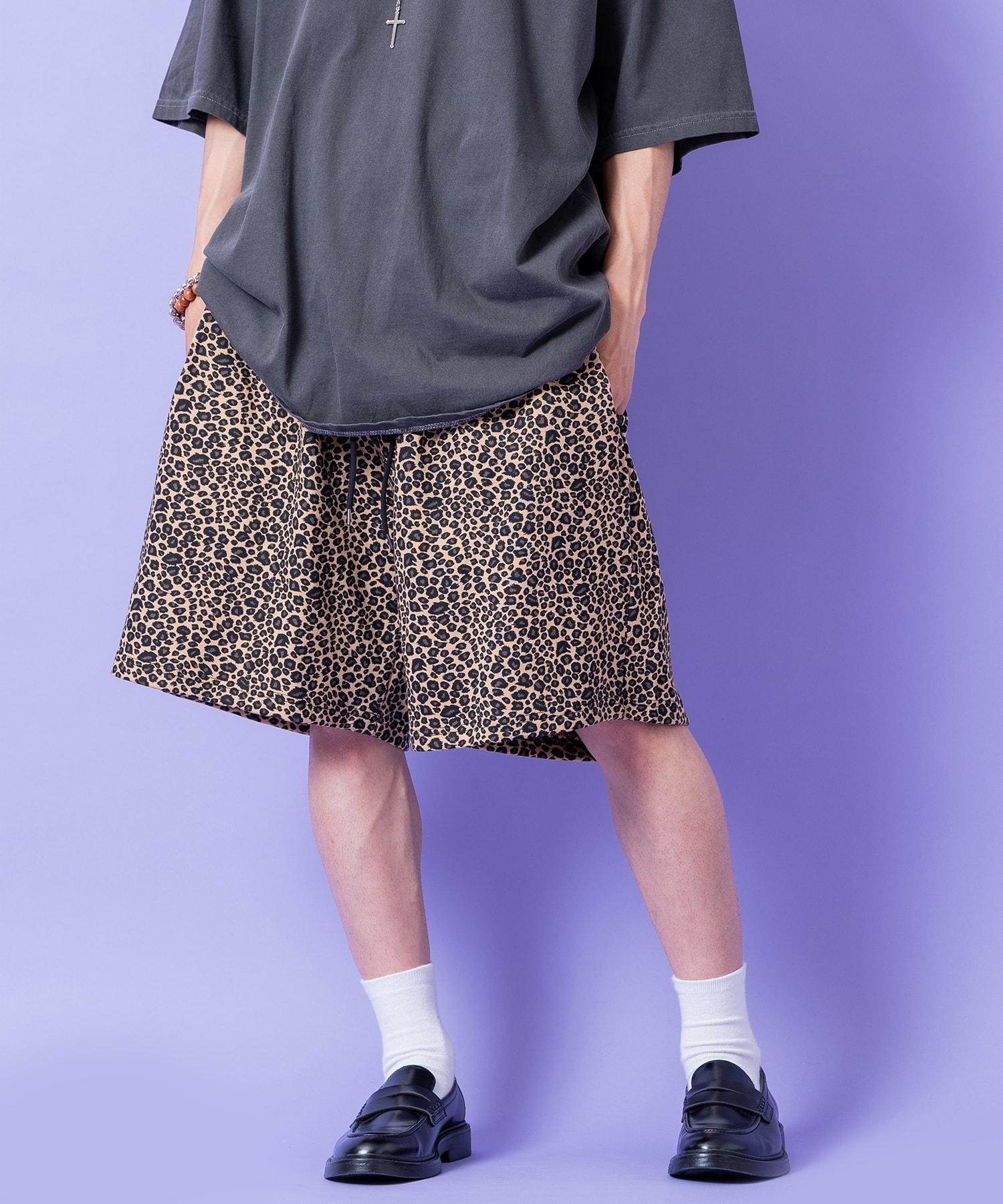 a.p.o.v. レオパードスウェットイージーハーフパンツ / ショートパンツ メンズ レディース ユニセックス ヒョウ柄 豹 スエット