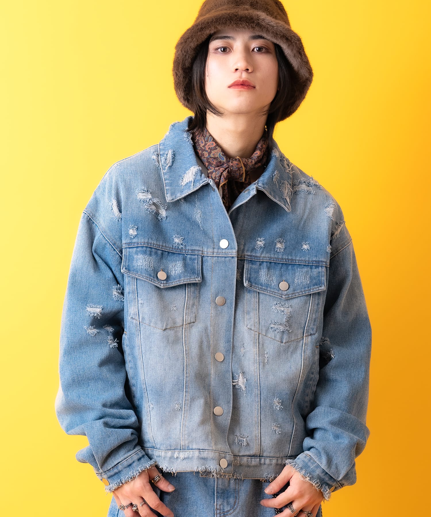 a.p.o.v. ankorock ストライプ デニムブルゾン 半袖 ピンストライプ半袖デニムブルゾン / 半袖ジャケット 柄