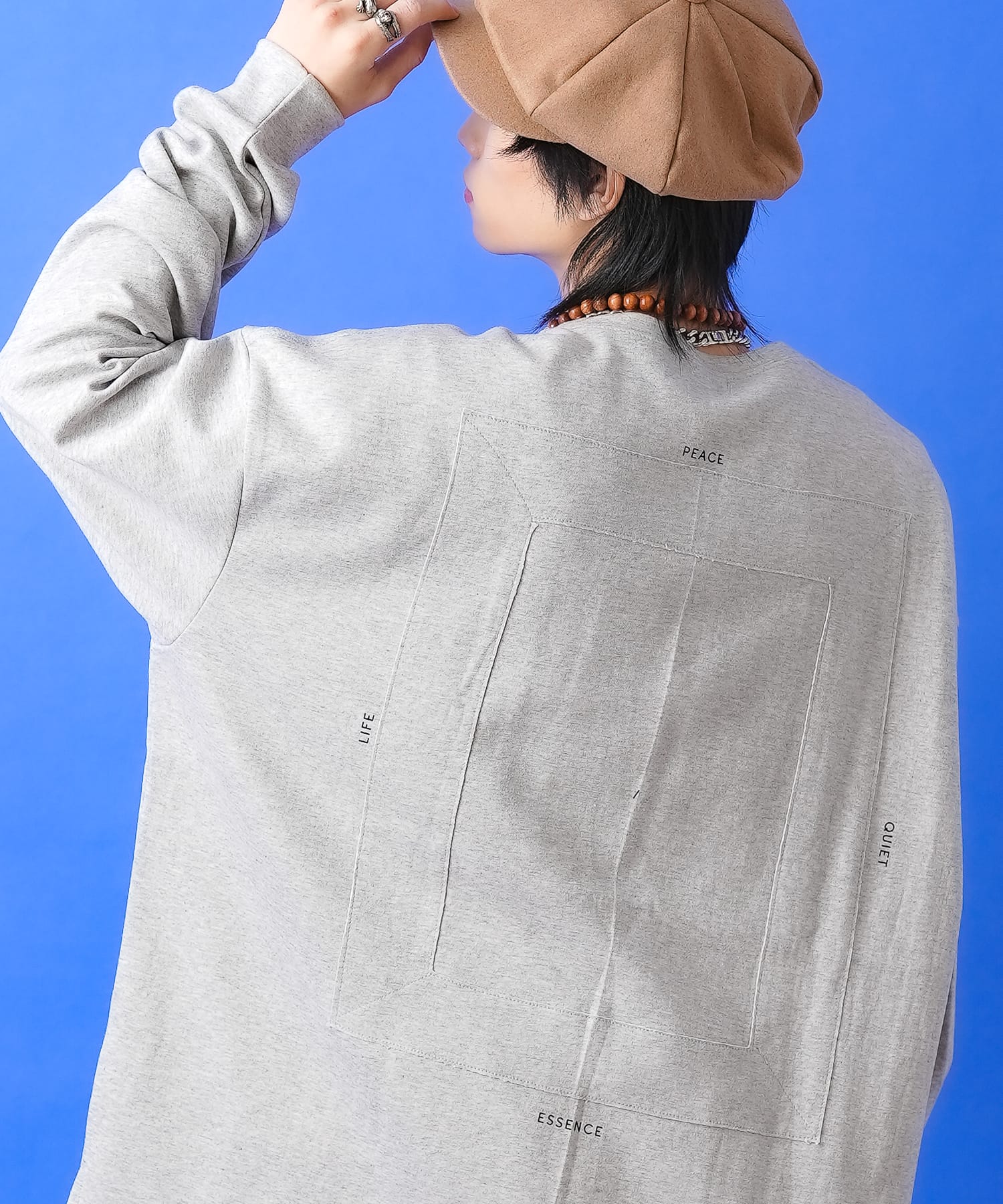 a.p.o.v. パッチワーク＆デザインプリントオーバーサイズポンチカットソー / ロングティーシャツ 長袖 ロンT メンズ レディース ユニ一発やる ビッグ影ぼうし