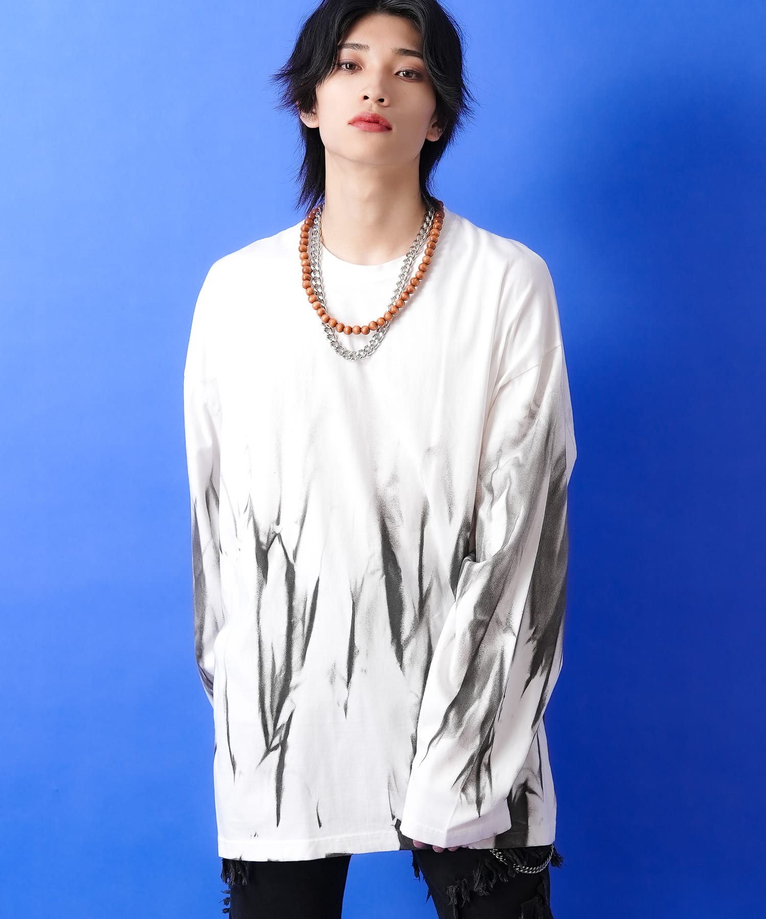 a.p.o.v. グラデーションペイントカットソー / メンズ レディース ユニセックス 長袖 ロングTシャツ ロンT オーバーサイズ