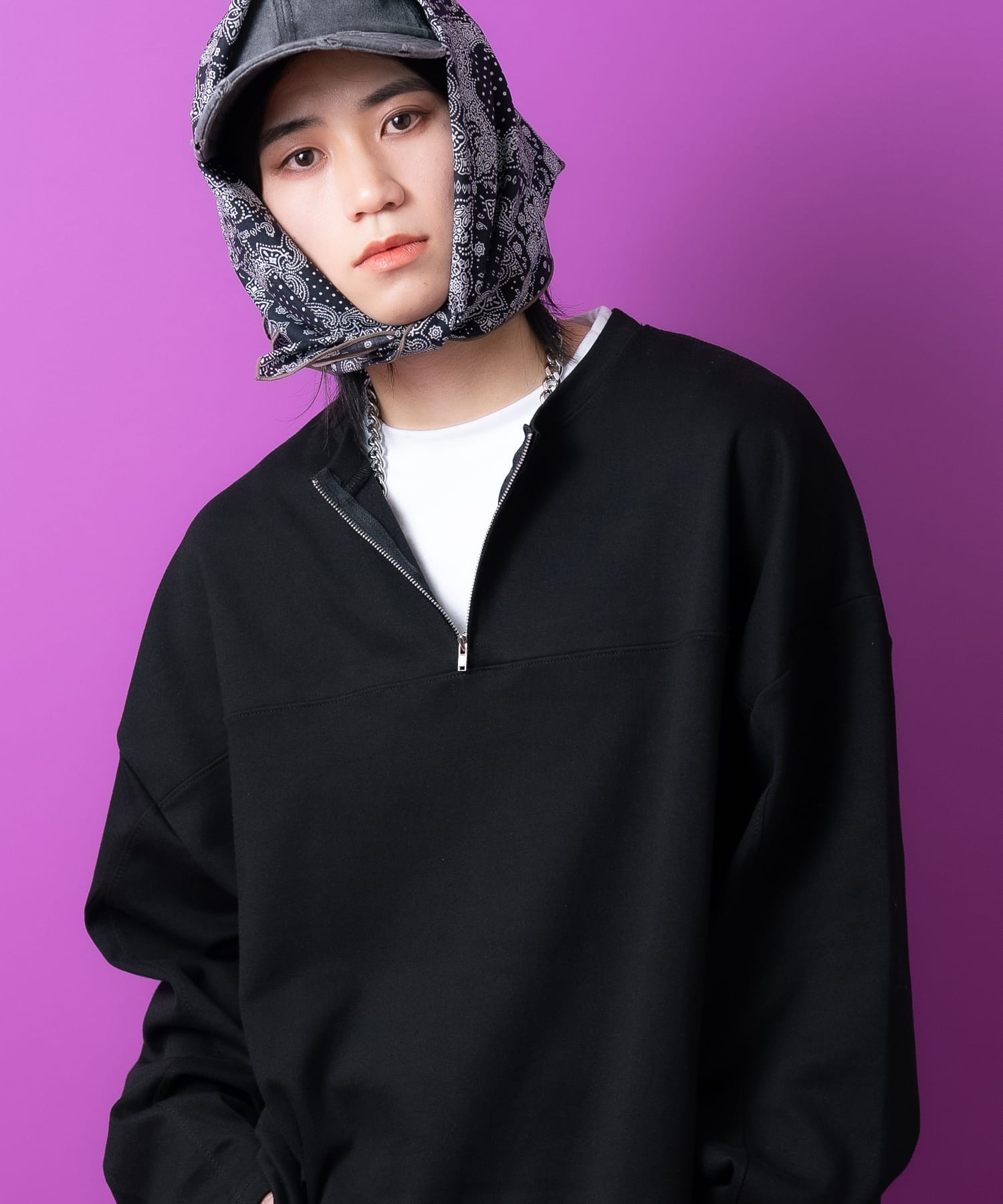 a.p.o.v. フェイクレイヤードハーフジップカットソー / 長袖 ロングスリーブTシャツ ロンT メンズ レディース ユニセックス オーバーサイズ