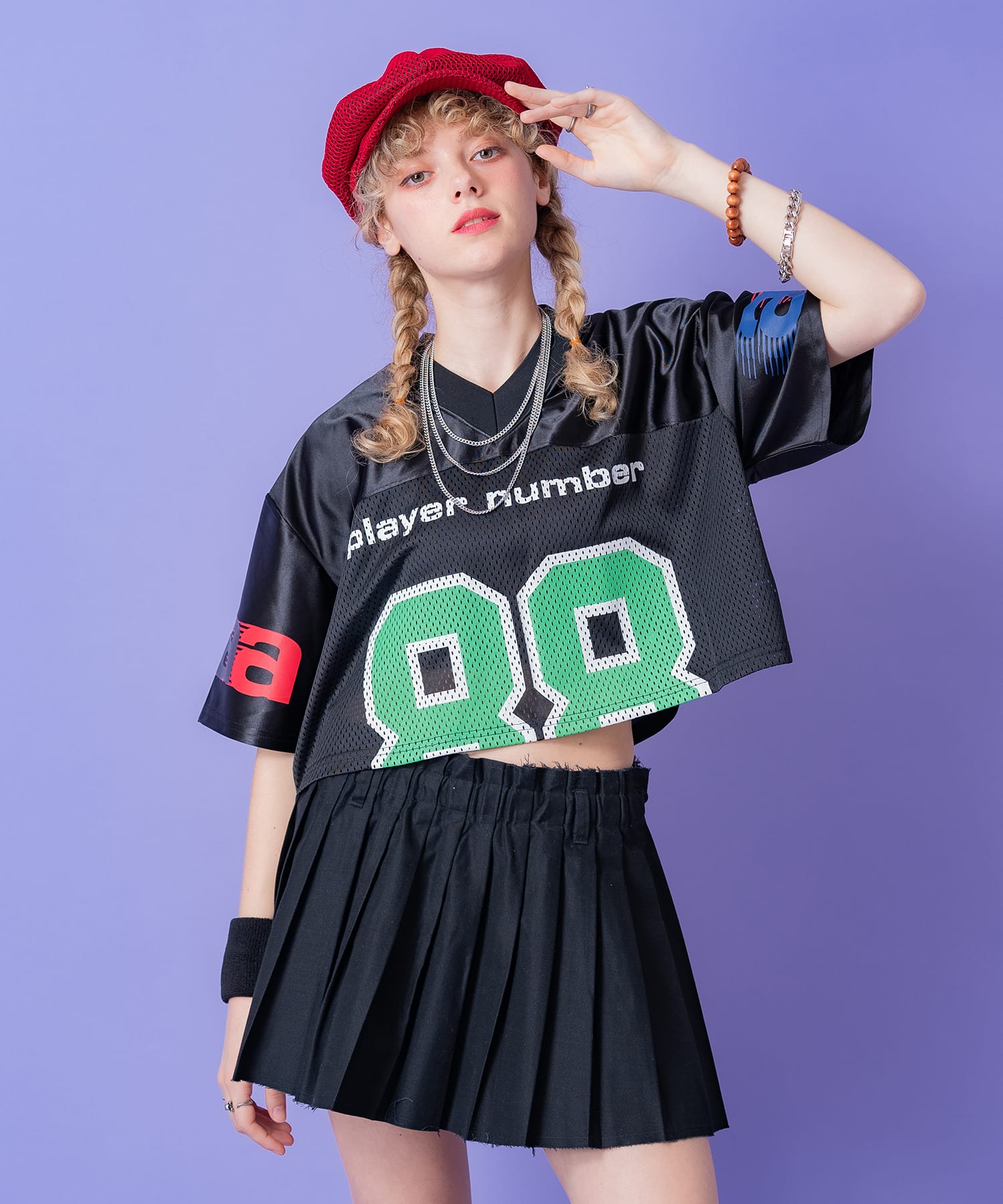 a.p.o.v. クロップド丈メッシュカットナンバリングフットボールシャツ / 半袖 レディース メンズ ユニセックス ゲームシャツ オーバーサイズ ショート丈