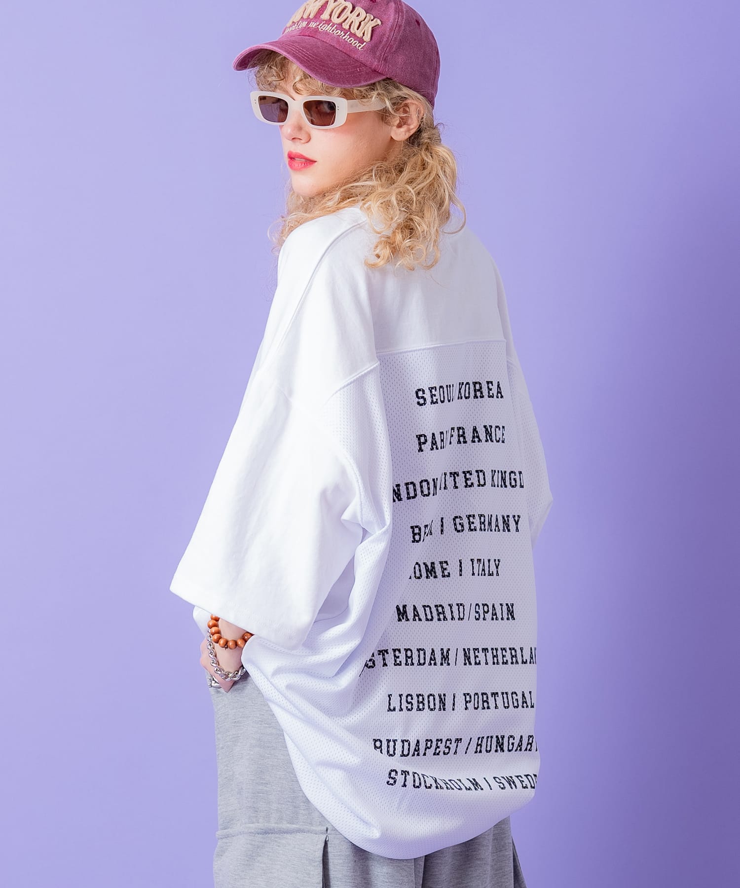 a.p.o.v. バックシティープリントメッシュ切り替えオーバーサイズTシャツ / 半袖 カットソー メンズ レディース ユニセックス ビッグシルエット｜ankoROCK