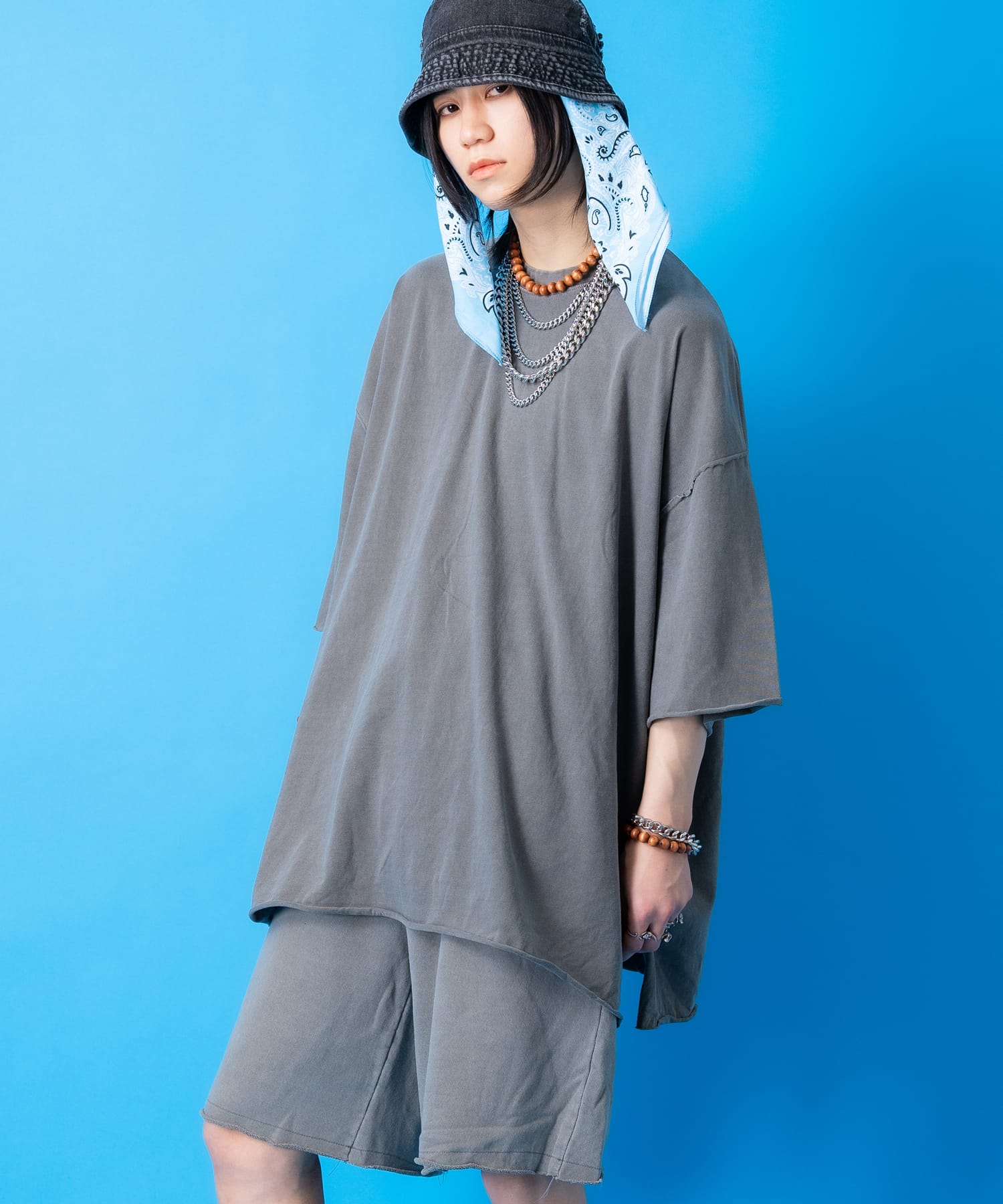 a.p.o.v. スーパーオーバーサイズカットオフピグメントTシャツ / 半袖 カットソー メンズ レディース ユニセックス コットン 無地 ビッグシルエット