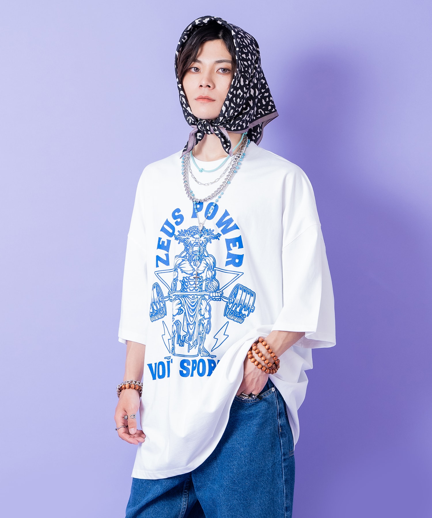 a.p.o.v. アメカジライクコミカルゼウス＆ロゴオーバーサイズTシャツ / 半袖 メンズ レディース ユニセックス カットソー コットン プリント