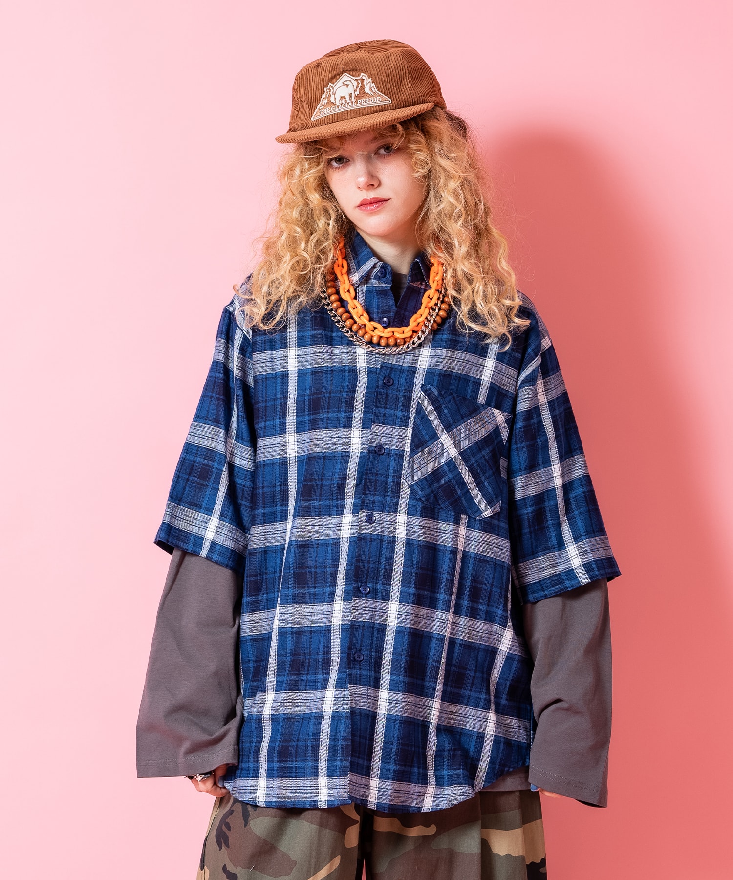a.p.o.v. 読み合わせる柄シャツレイヤードオーバーサイズカットソー / ユニ一発やる メンズ レディース 長袖 ロング捩り プルオーバー